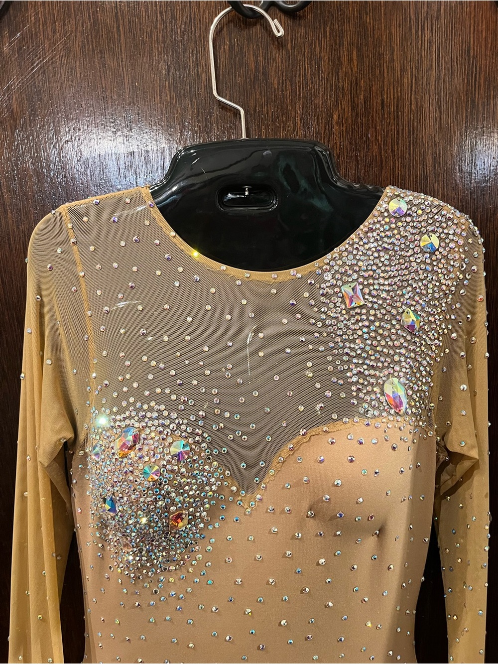 Tan Long-Sleeve Fringe Dance Dress with Crystal Accents - Picture 3 of 8